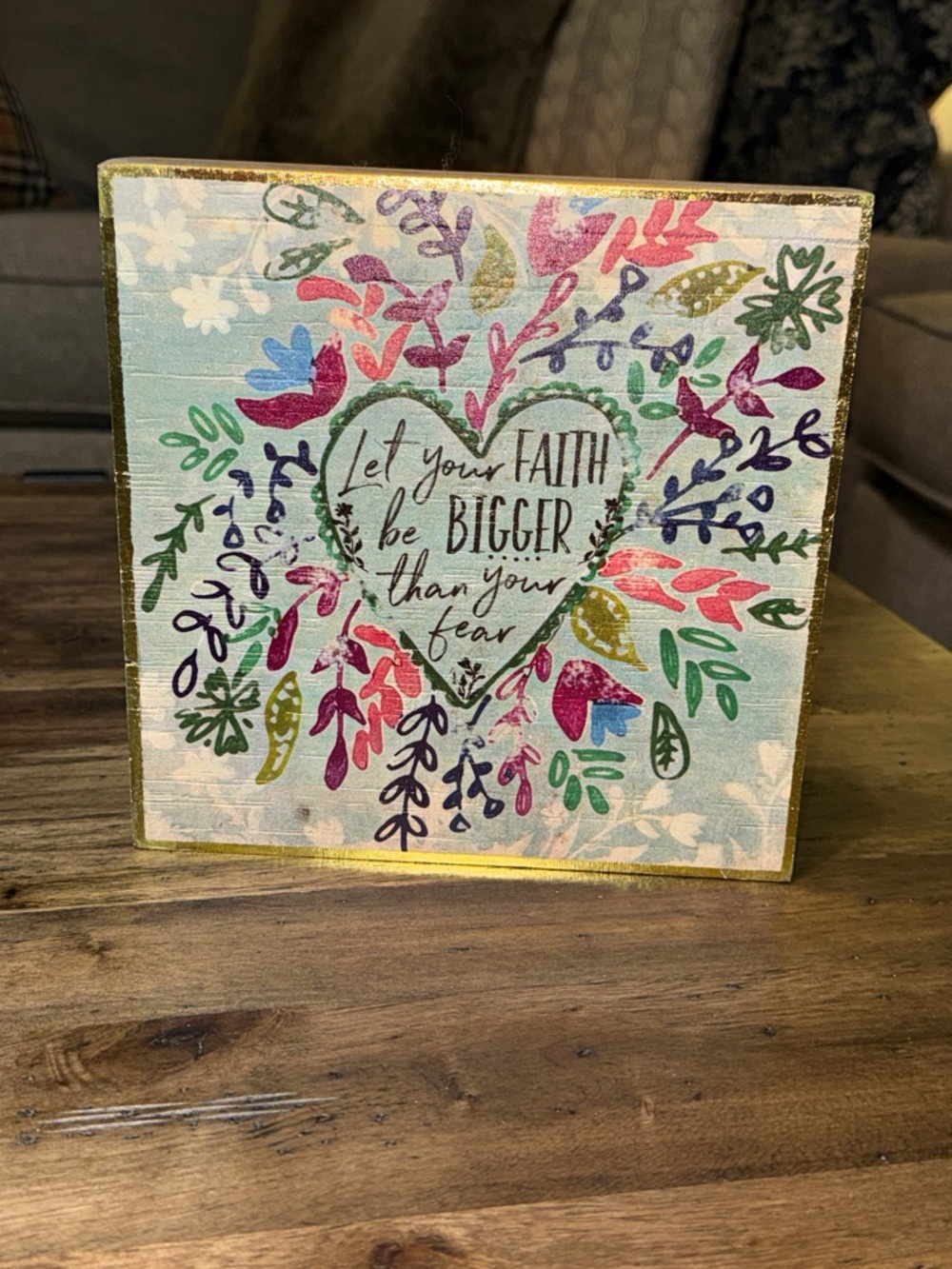 NATURAL LIFE Wooden sign “let your faith be bigger than your fear” floral - Picture 2 of 6